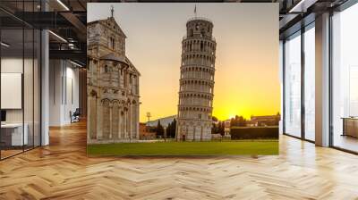 The Leaning Tower of Pisa at sunrise, Italy, Tuscany Wall mural