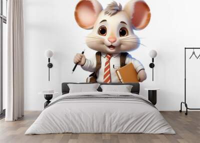 3d rendered illustration of a cute mouse cartoon character with notebook and pen Wall mural