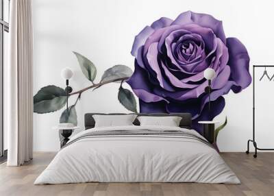 Beautiful purple rose isolated on white background. Watercolor illustration. Wall mural