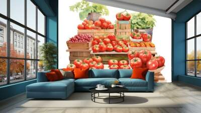 Fresh vegetables on the market. Hand drawn watercolor illustration isolated on white background Wall mural