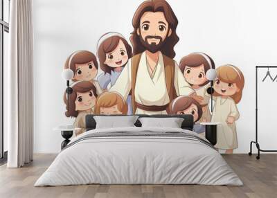 Jesus Christ with his family. Cartoon vector illustration isolated on white background. Wall mural