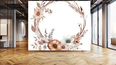 Watercolor floral wreath with anemone flowers. Hand painted illustration. Wall mural