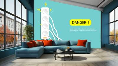 Electric risk burn. electric shock, Overload plug in power outlet in. caution and warning Danger electricity illustration vector EPS 10.  Wall mural