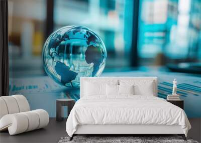 Business concept. Glass globe on background with diagram. Wall mural