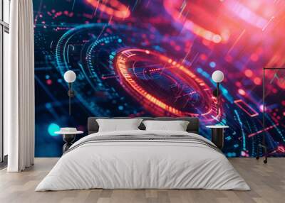 Futuristic tech template, a sleek and modern design with futuristic elements, holographic accents. Wall mural