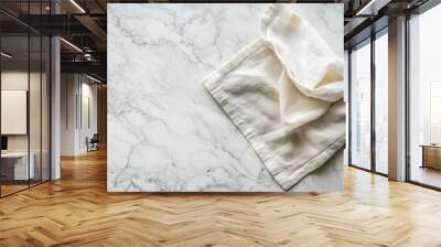 Overhead Shot of a White Linen Napkin on a White Marble Kitchen Counter with Room for Text. Wall mural