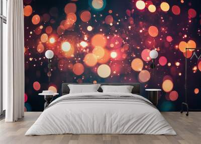 Shining fireworks with bokeh lights in night sky. glowing fireworks show. New year's eve fireworks celebration. Wall mural