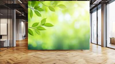 Spring background, green tree leaves on blurred background, texture background. Wall mural