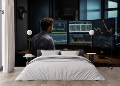 trader typing on computer keyboard while analyzing graphs Wall mural