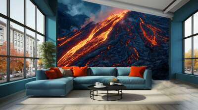 Volcano lava eruption fire mountains. Wall mural