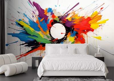 A captivating abstract composition with minimalist forms and a burst of vivid colors, creating visual interest on a white solid background Wall mural