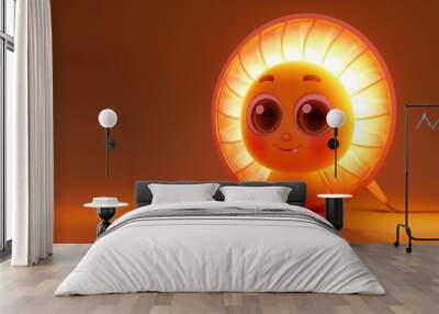 A charming cartoon fan with big eyes and a joyful expression, shown in a three-dimensional form with soft illumination on a solid color background. Wall mural