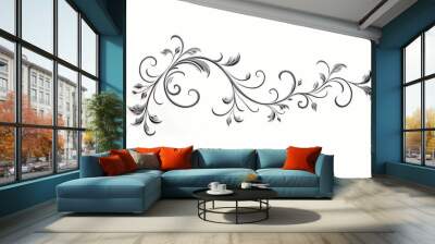 Intricate vine-like scrolls intertwining elegantly, isolated on white solid background Wall mural