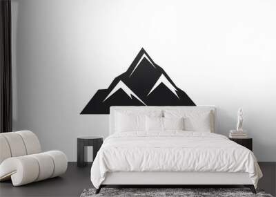 Minimalistic black icon of a mountain peak surrounded by thick lines, isolated on white solid background Wall mural