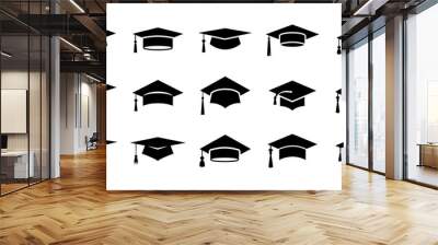 Academic graduation cap icon set vector illustration Wall mural