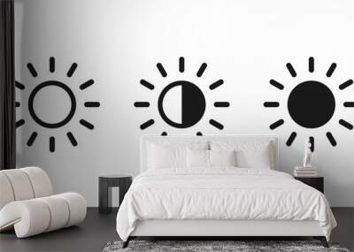 Brightness control icons set. Contrast level icon. Screen brightness and contrast level settings icon. Wall mural