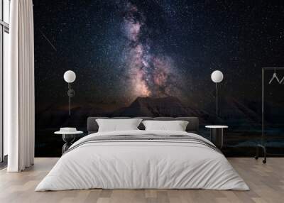 Milky Way Galaxy starry night space nebula in the Badlands National Park dark sky astronomy astro astrophotography stars mountain galaxies shooting star nature US landscape travel adventure vacation Wall mural