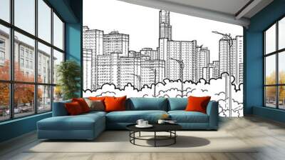 Ho chi minh City, Vietnam - May 14, 2024 sketch of District 2 city skyline look from Time Bridge, Diamond Island Wall mural