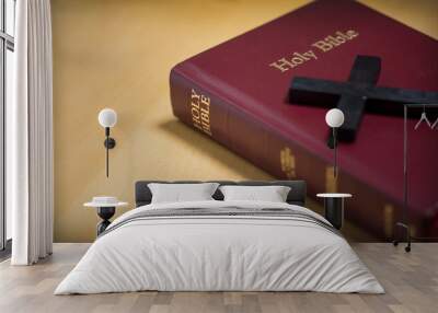 Cross and holy bible on the table for background .
 Wall mural