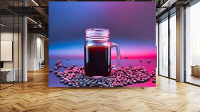 Mocktail in a glass jar on black gradient restaurant background Wall mural