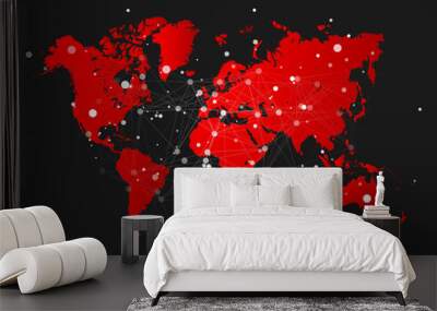 World map silhouette with connection grid - vector illustration background - network concept design Wall mural