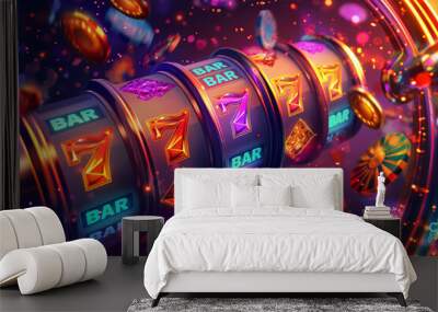 slot machine casino games and gambling chips 3d render banner Wall mural