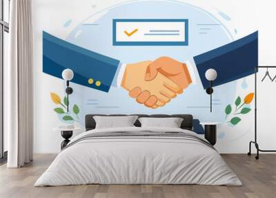 successful negotiation is symbolized by handshake, representing agreement and collaboration. This illustration captures essence of partnership and mutual understanding in professional setting Wall mural