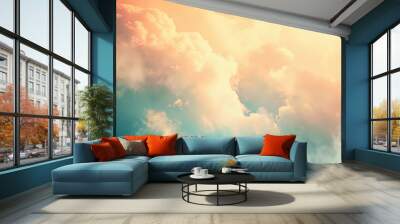 Beautiful abstract background with soft pastel colors and blurred sky with clouds. Soft light from the sun creates gentle rays of light Wall mural