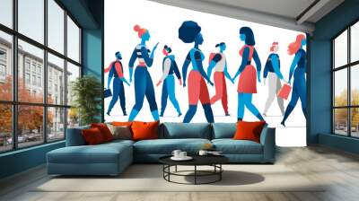 A crowd of walking cartoon characters. Men and women on the streets. Vector set Wall mural