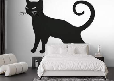 Black cat on white background logo illustration Wall mural