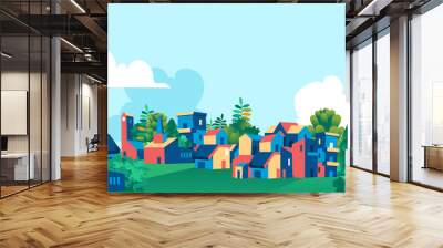 Cartoon town city village skyline vector illustration Wall mural