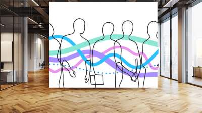 Outline silhouettes of a group of people Wall mural