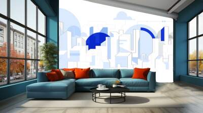 Simple modern minimalistic style illustration of futuristic digital city skyline - Vector Wall mural