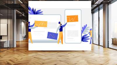 Un team di designer crea la grafica per siti web, applicazione mobile, interfaccia utente Wall mural