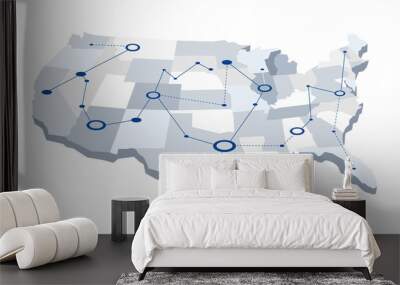 USA graphic network map. A map of the United States with some states connected between them. Vector illustration Wall mural