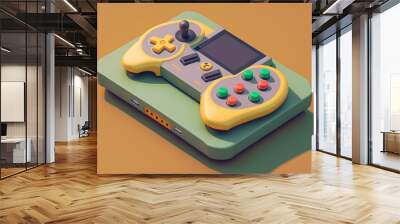 Vintage video game controller in 3d. Colorful retro games joystick, gamepad Wall mural