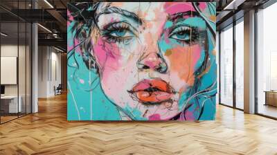 beautiful woman drawing doodle photo Wall mural