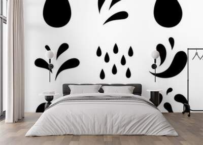 Water drop and splash icon vector set Wall mural