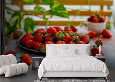 Fresh organic sweet juicy strawberries. Wall mural