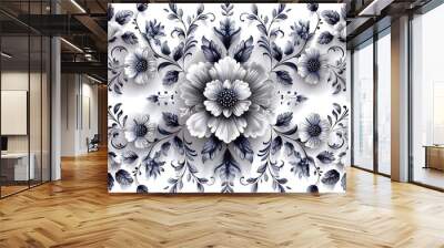 A timeless design that blends sophistication and art, this black and white floral motif adds a touch of grace to any space-3 Wall mural