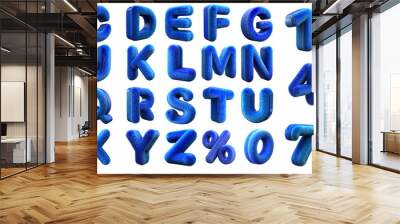 Blue fur alphabet set letters and numbers isolated on white background Wall mural