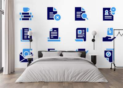 Documentation icon set. Bold style. Duotone colors. document, plagiarism, legal document, delete, submit, file, documents, contract Wall mural