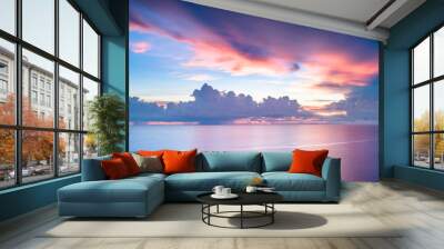 Beach sunset drone aerial uav clear water pink sky green  tropical Thailand Wall mural