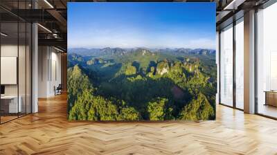 Krabi Town Thailand drone aerial ariel view of Pak Nam Krabi and Andaman Sea Panoramic Panorama Copy Space No People Mountains Limestone Wall mural