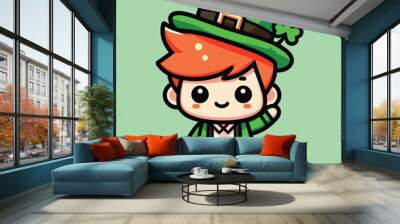 Free vector cute boy celebrate St Patrick's day cartoon vector flat isolated illustration Wall mural