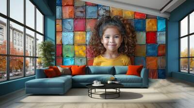 Mosaic of smiling kindergarteners: diverse, adorable toddlers in happy portraits Wall mural