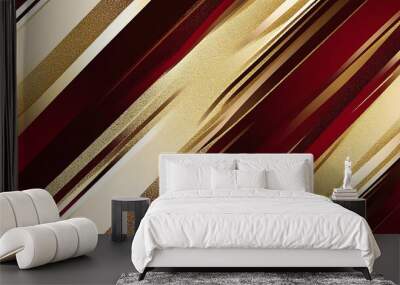 Sleek Christmas pattern with thin gold and white stripes over dark burgundy, smooth fabric texture, radiant light glinting off gold, rich and elegant aesthetic, detailed and refined. --ar 16:9 --tile Wall mural