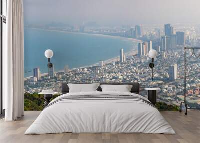 Aerial view of Da Nang beach and Son Tra peninsula which is very famous destination of Viet Nam. Wall mural