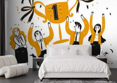 Business man holding trophy. Wall mural