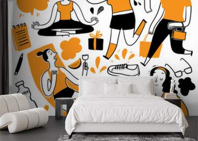 the daily use in the heat of summer. collection of hand drawn, vector illustration in sketch doodle  Wall mural